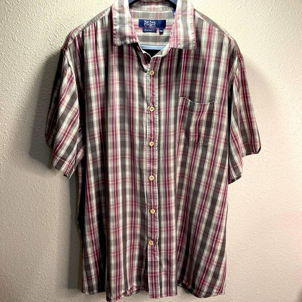 SOLD IN EBAY-Nat Nash Men Brown/Burgundy 100% Silk Button Down Shirt Size XXL